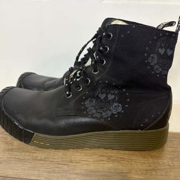 Dr Martens Y2k 12390 Black Leather Fabric Ankle Skull Wedge Chunky Boots US 7 - Picture 1 of 7
